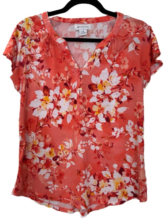 Tops - Liz Claiborne Short Sleeve Coral Floral Top, Size Medium
